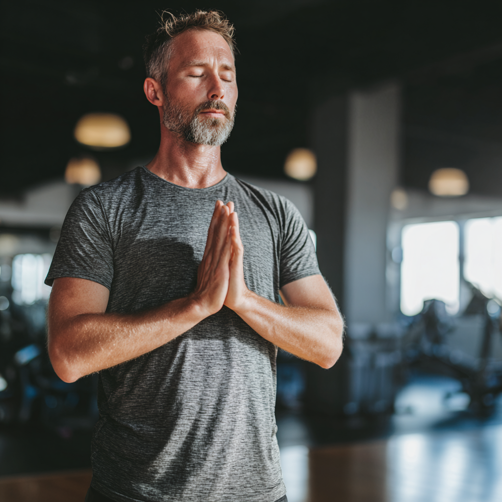 Adult practicing mindful movement in modern fitness environment